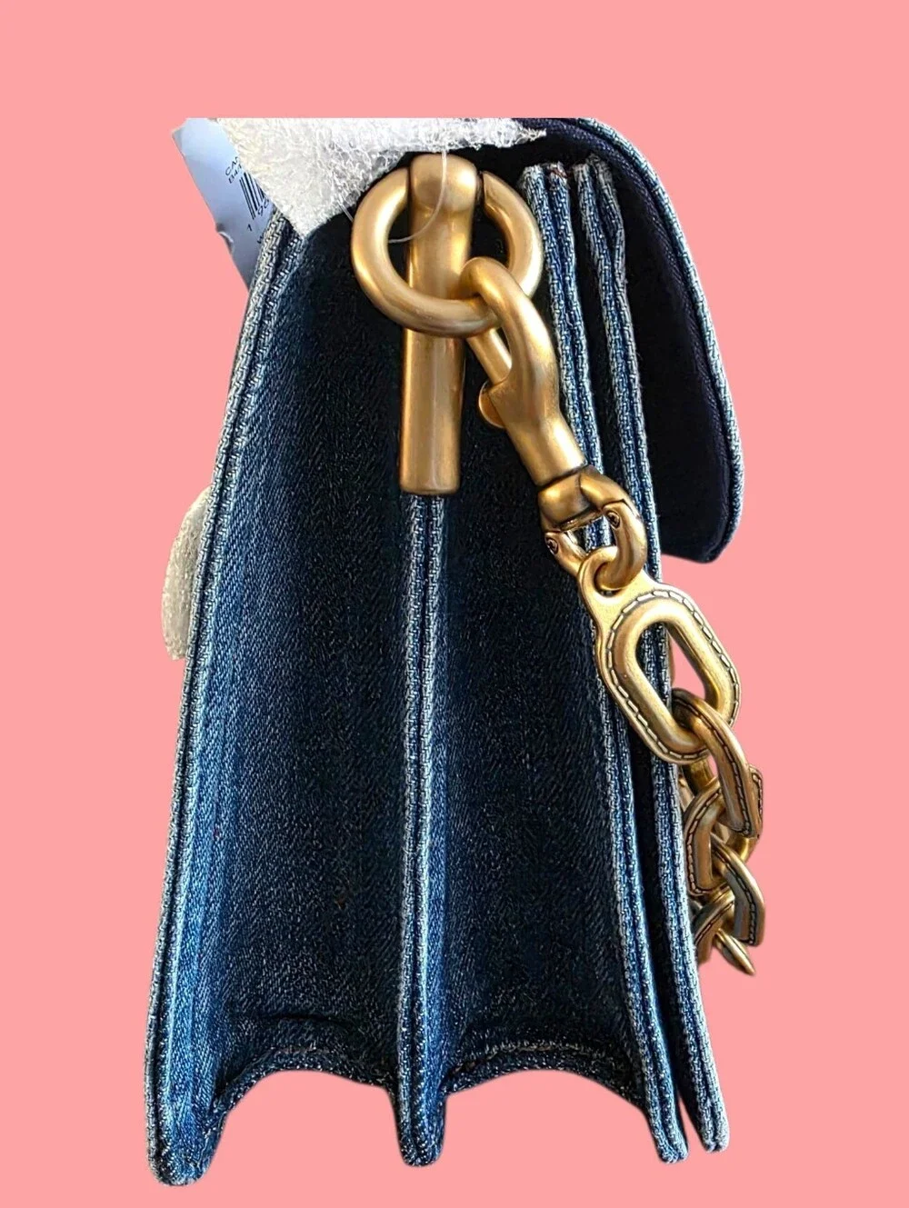 COACH Chain Tabby Denim Shoulder Bag Deep Blue Jean Wash NEW